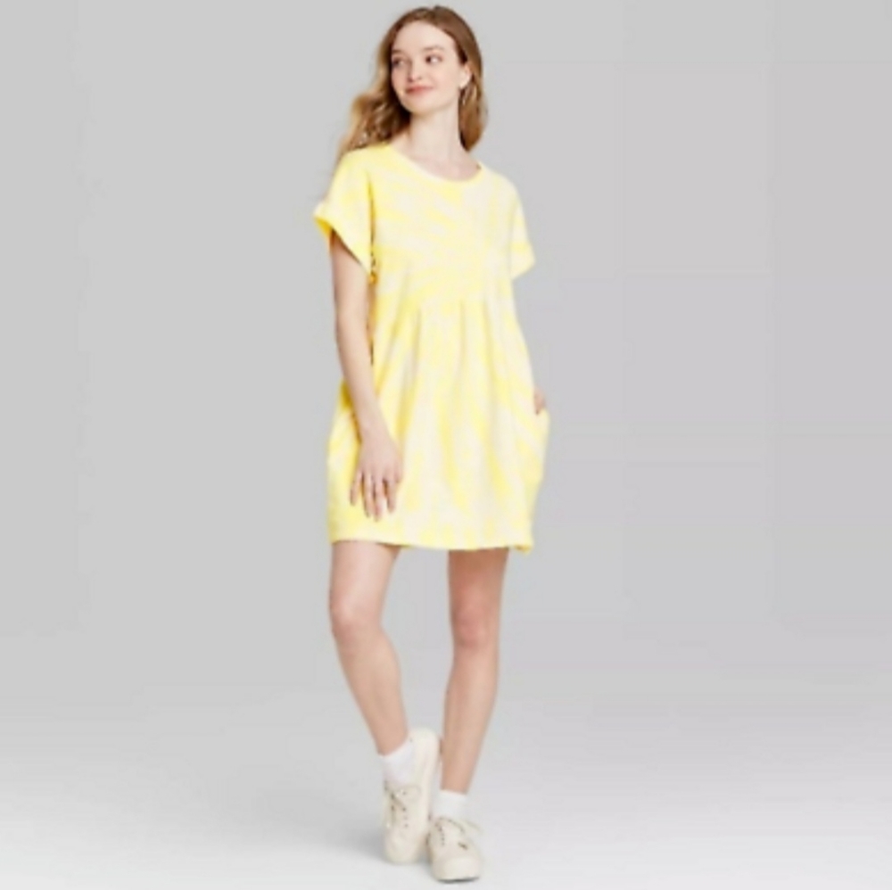 Yellow Tie Dye Dress with Pockets